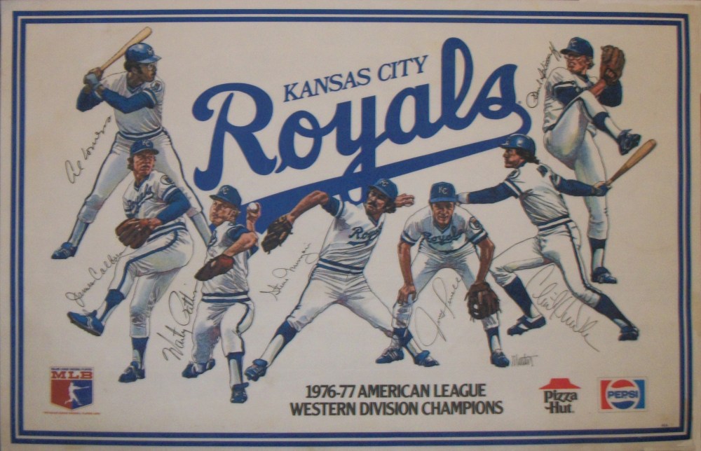 Kansas City Royals placemats; left to right; Al Cowens, Jim Colborn, Marty Pattin, Steve Mingori, Jerry Terrell, Clint Hurdle, Paul Splittorff